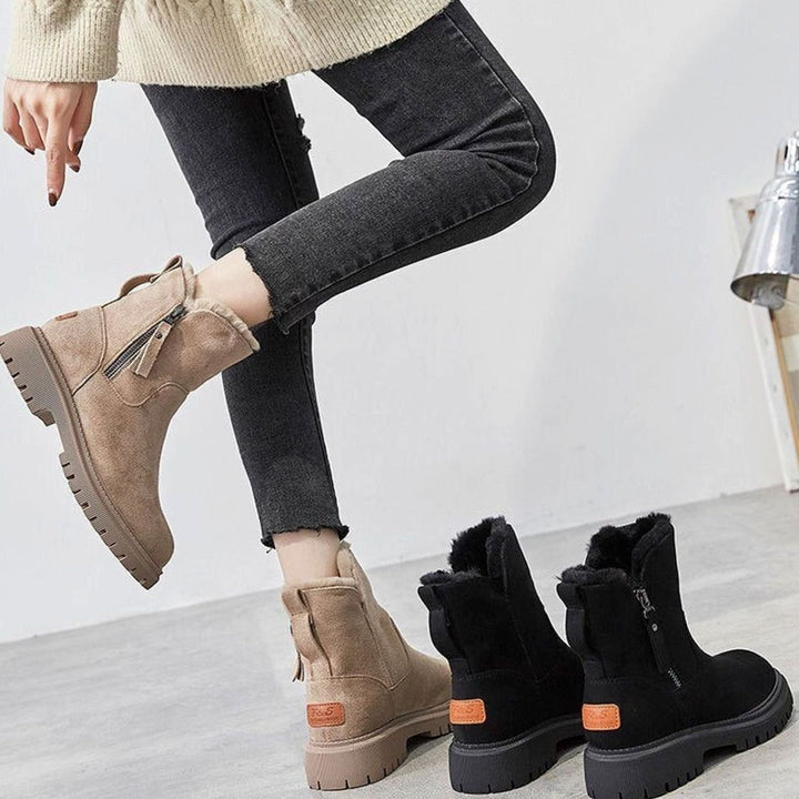 Women's Fleece-Lined Chunky Sole Zip-Up Ankle Boots