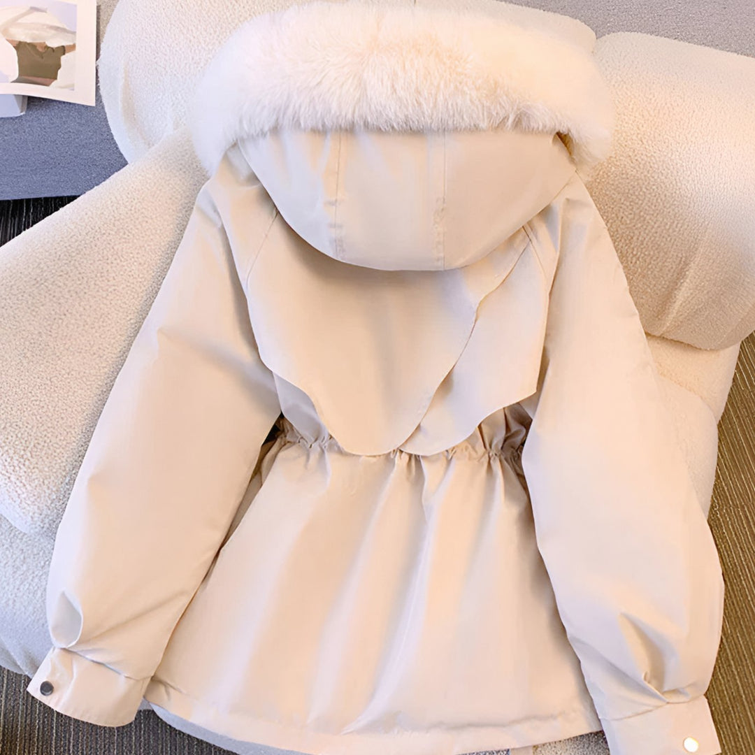 Women's Fleece-Lined Drawstring Winter Coat Faux Fur Collar