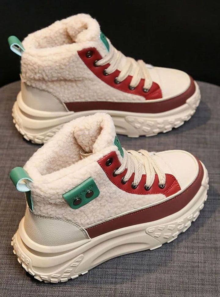 Women's Fleece-Lined High-Top Lace-Up Snow Trainers Chunky Sole