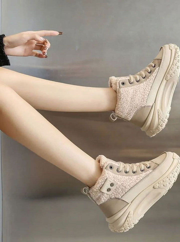 Women's Fleece-Lined High-Top Lace-Up Snow Trainers Chunky Sole