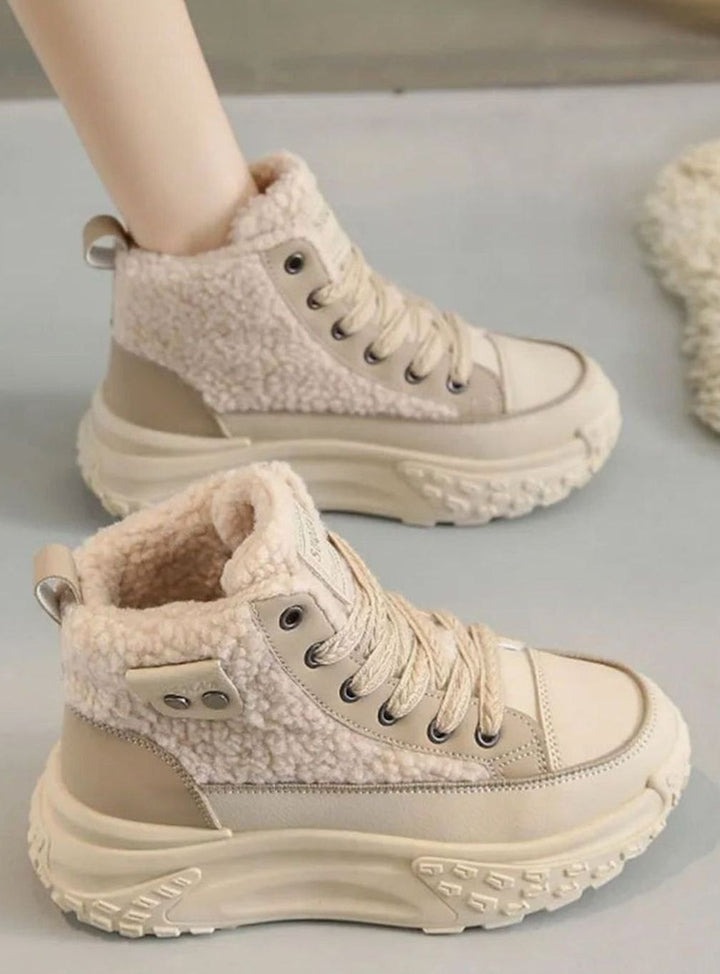 Women's Fleece-Lined High-Top Lace-Up Snow Trainers Chunky Sole