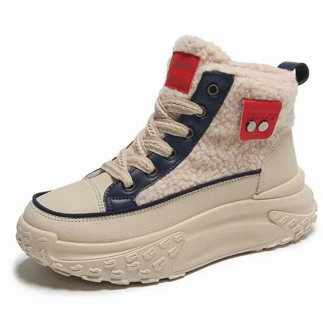 Women's Fleece-Lined High-Top Lace-Up Snow Trainers Chunky Sole - Blue