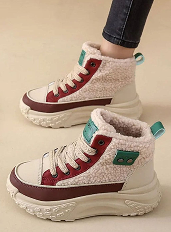 Women's Fleece-Lined High-Top Lace-Up Snow Trainers Chunky Sole