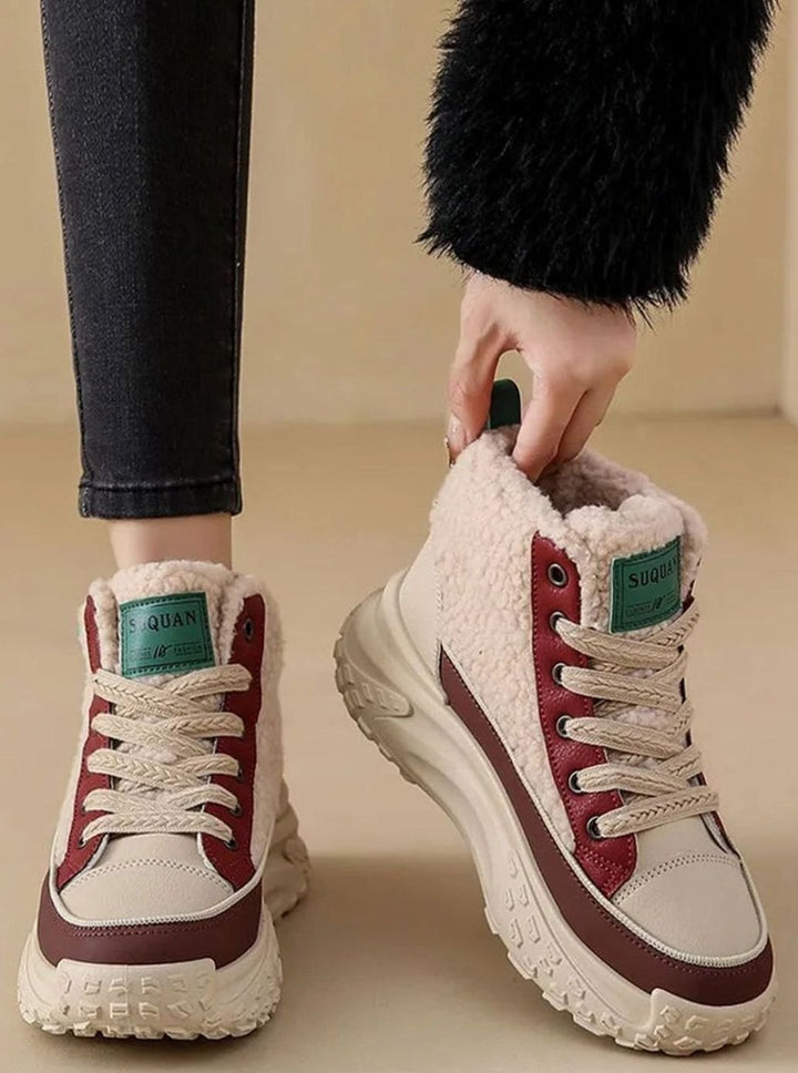 Women's Fleece-Lined High-Top Lace-Up Snow Trainers Chunky Sole