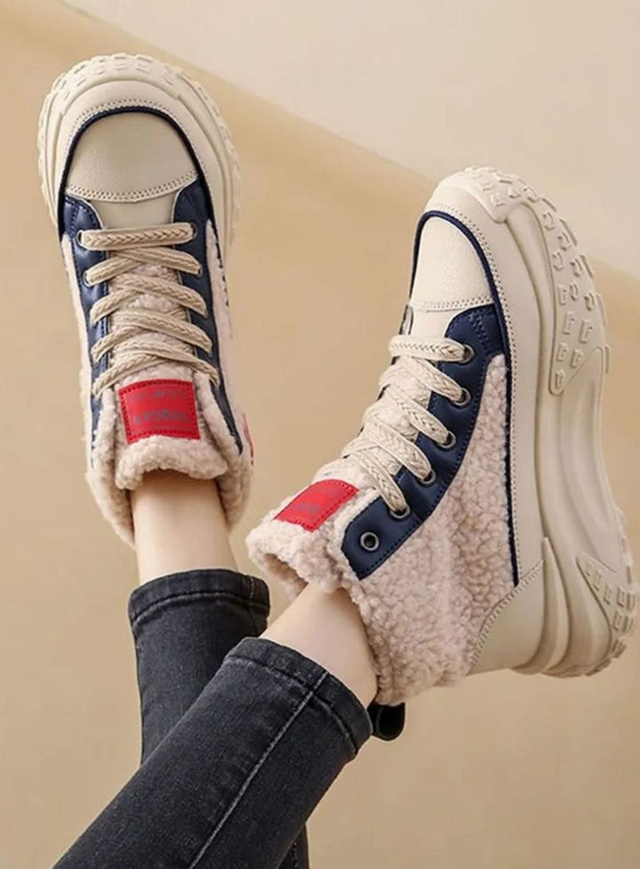 Women's Fleece-Lined High-Top Lace-Up Snow Trainers Chunky Sole