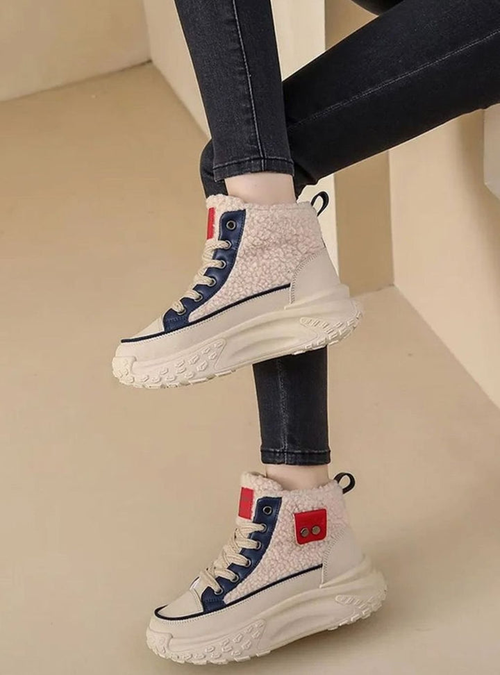 Women's Fleece-Lined High-Top Lace-Up Snow Trainers Chunky Sole