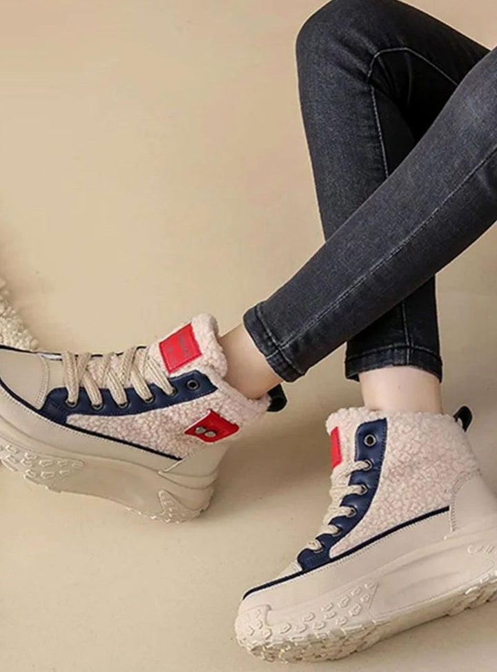Women's Fleece-Lined High-Top Lace-Up Snow Trainers Chunky Sole