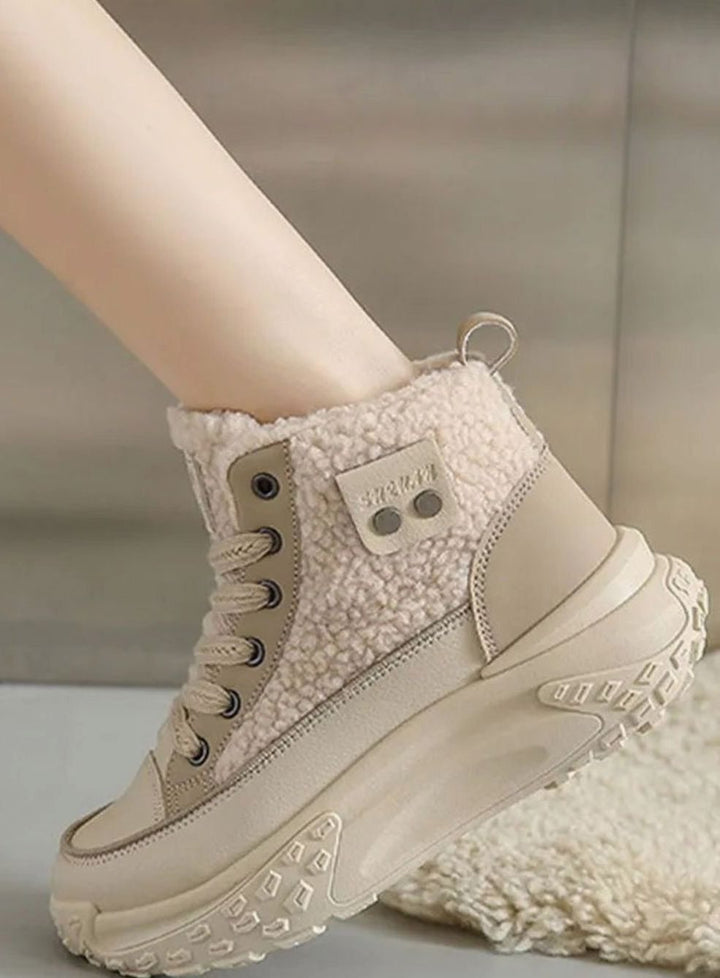 Women's Fleece-Lined High-Top Lace-Up Snow Trainers Chunky Sole