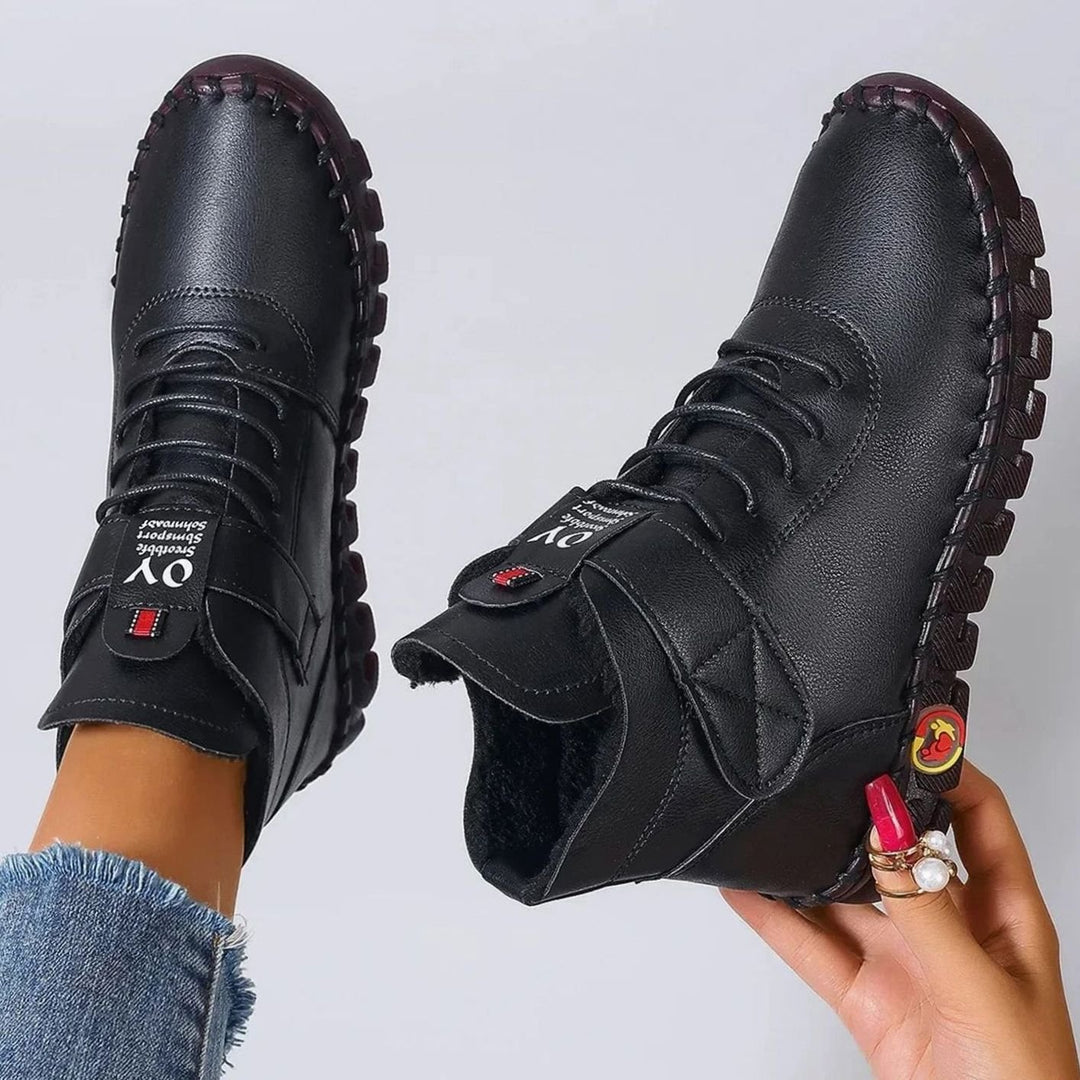 Women's Fleece-Lined Orthopedic Lace-Up Ankle Boots - Black