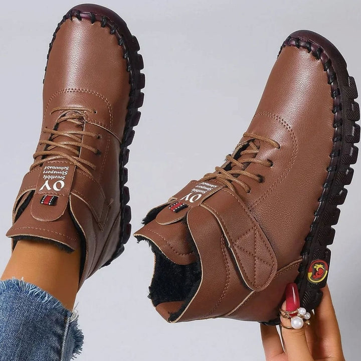 Women's Fleece-Lined Orthopedic Lace-Up Ankle Boots - Brown