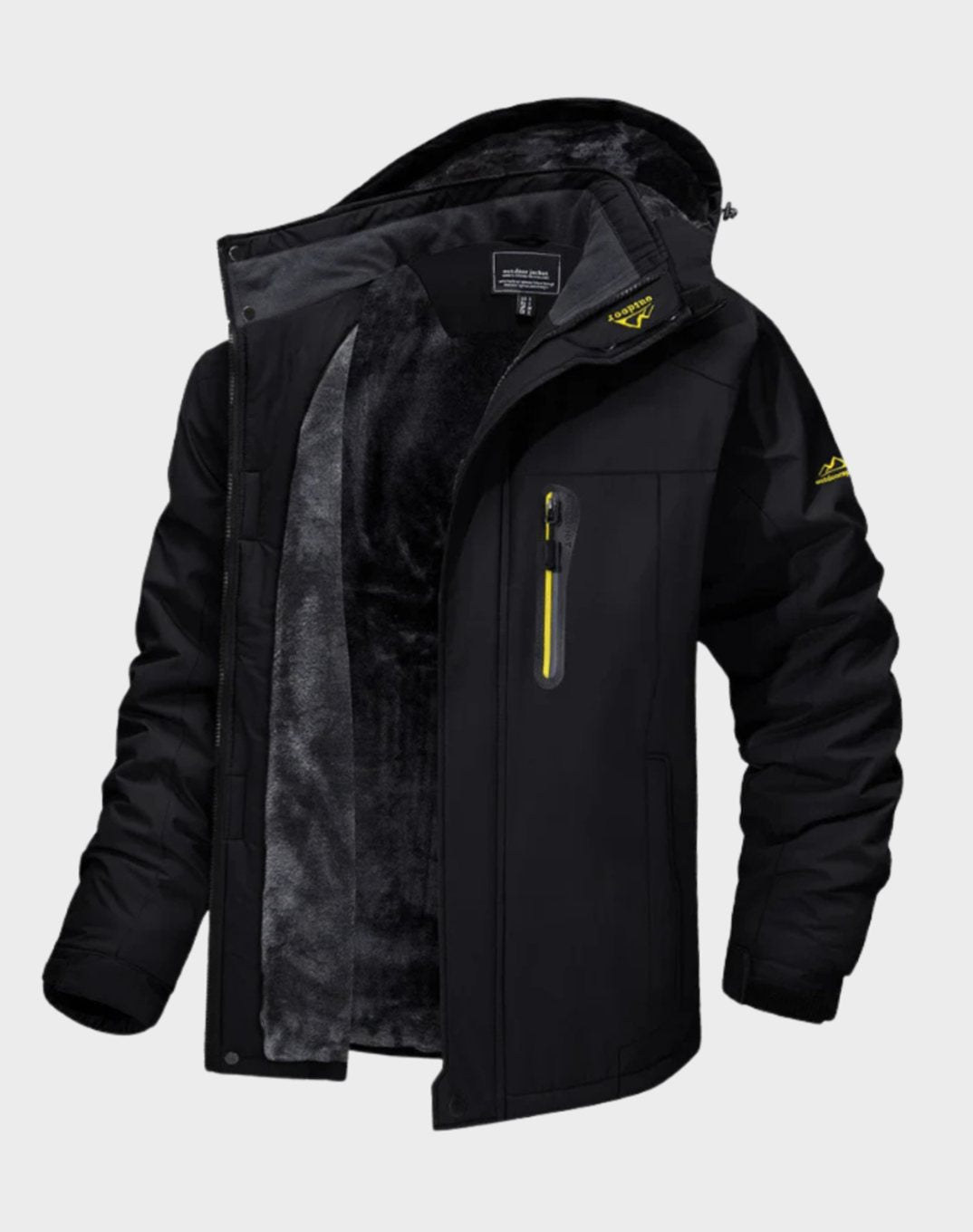 Women's Fleece-Lined Windproof Waterproof Hooded Outdoor Jacket - Black