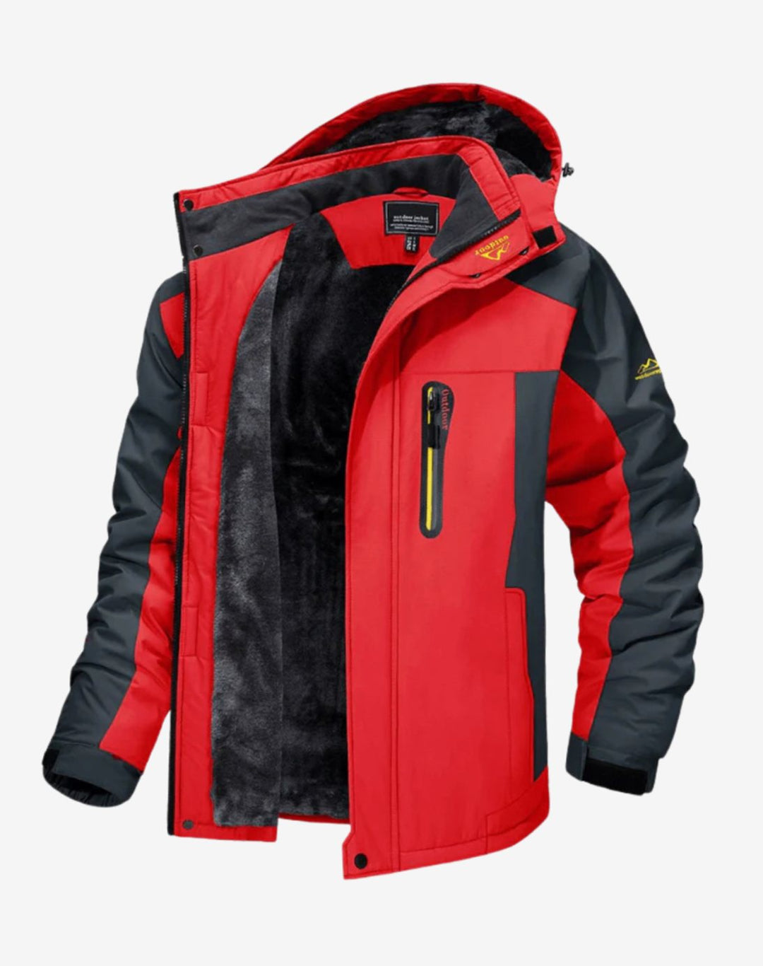 Women's Fleece-Lined Windproof Waterproof Hooded Outdoor Jacket - Red