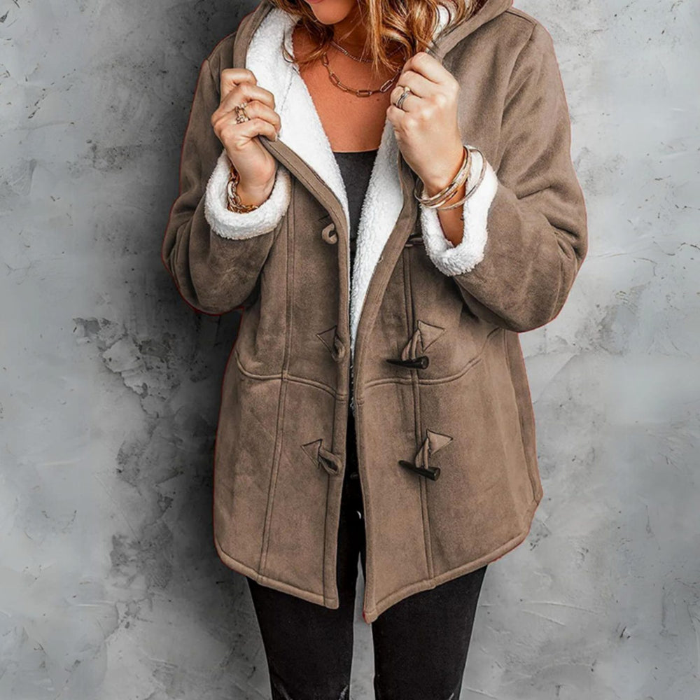 Women's Fleece Toggle Hooded Winter Coat Sherpa Lined - Chestnut