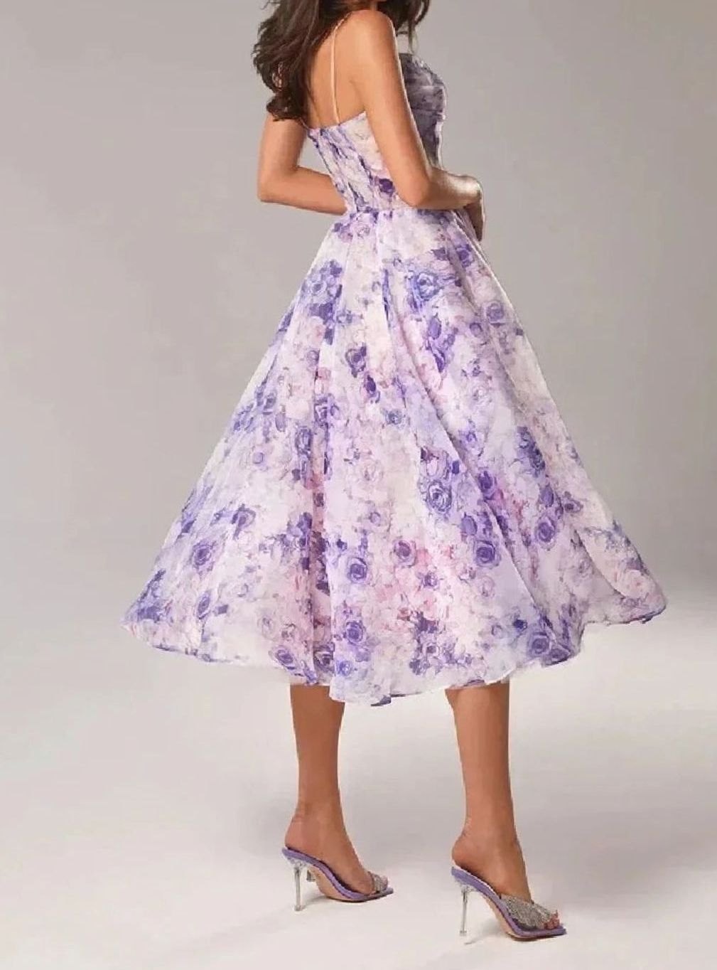 Women's Floral A-Line Spaghetti Strap Midi Day Dress