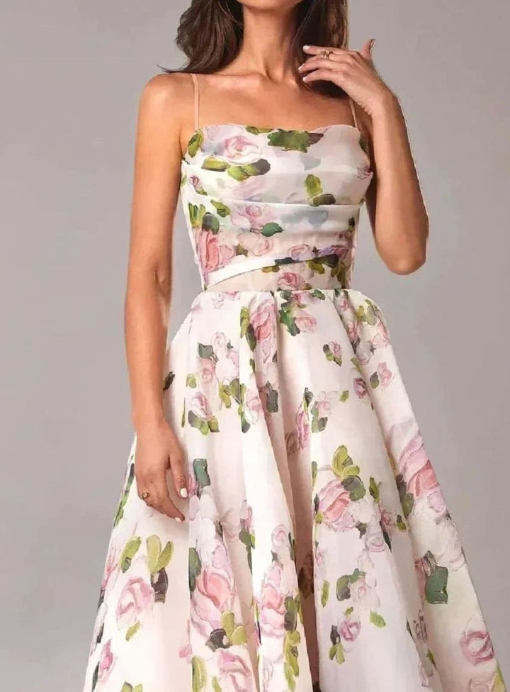 Women's Floral A-Line Spaghetti Strap Midi Day Dress