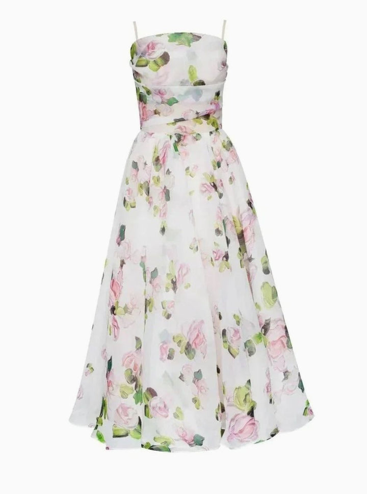 Women's Floral A-Line Spaghetti Strap Midi Day Dress