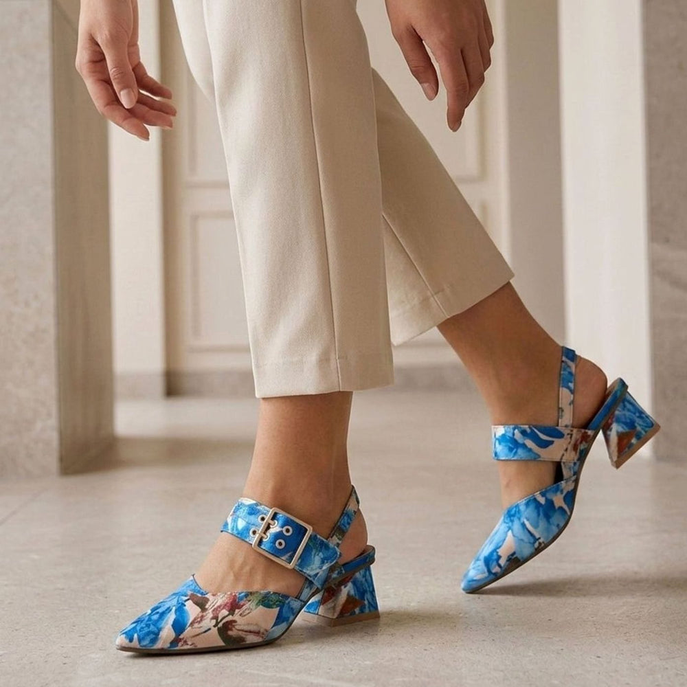 Women's Floral Block-Heel Pointed Slingback Heels
