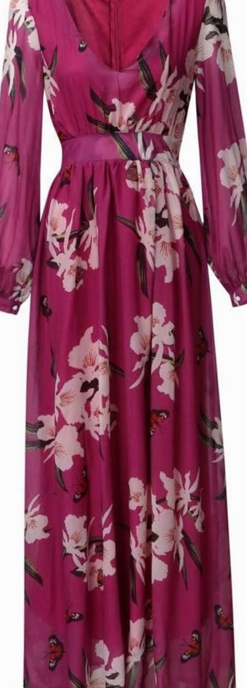 Women's Floral Butterfly-Print Deep V-Neck Maxi Dress