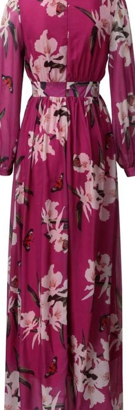 Women's Floral Butterfly-Print Deep V-Neck Maxi Dress