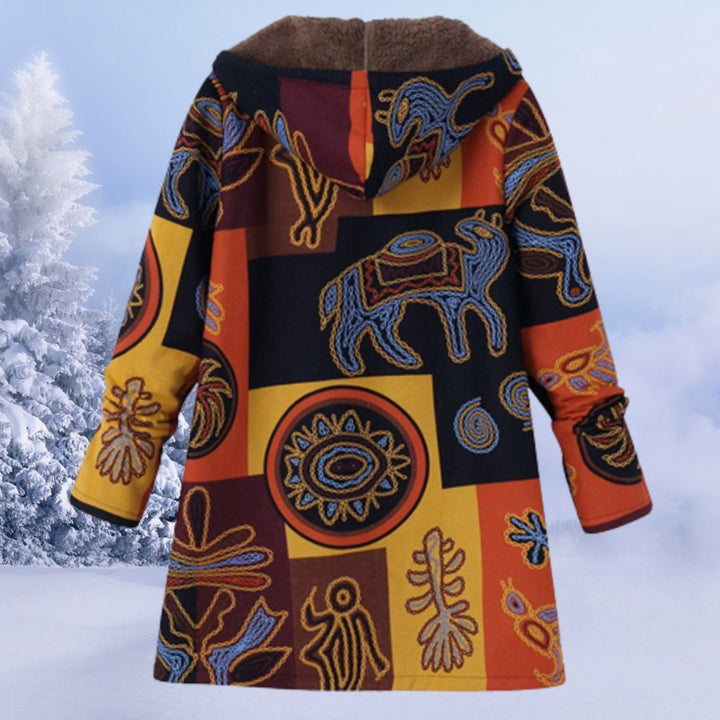 Women's Floral Fleece-Lined Hooded Winter Coat - Orange