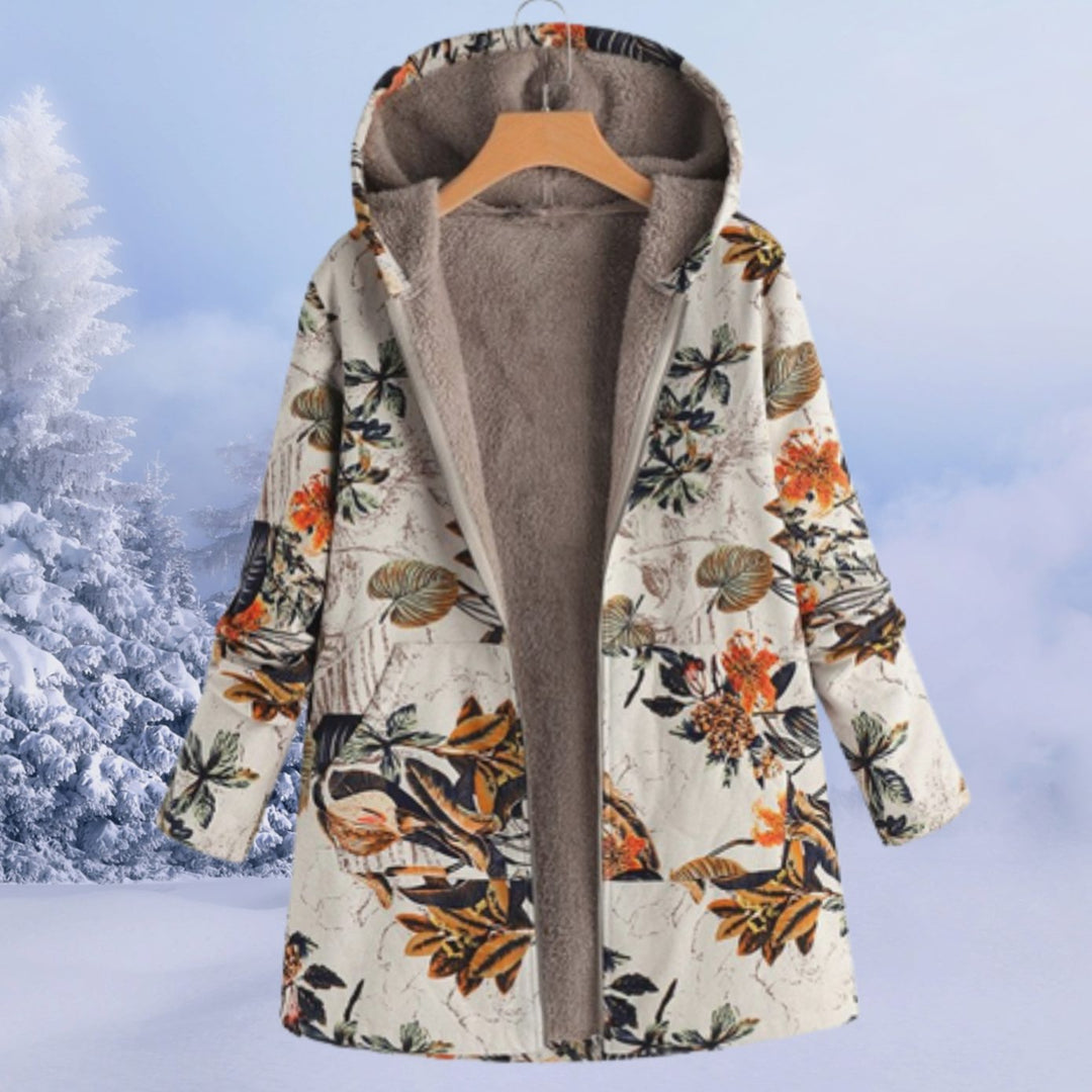 Women's Floral Fleece-Lined Hooded Winter Coat - Multi