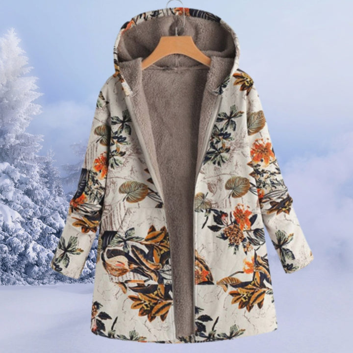 Women's Floral Fleece-Lined Hooded Winter Coat - Multi