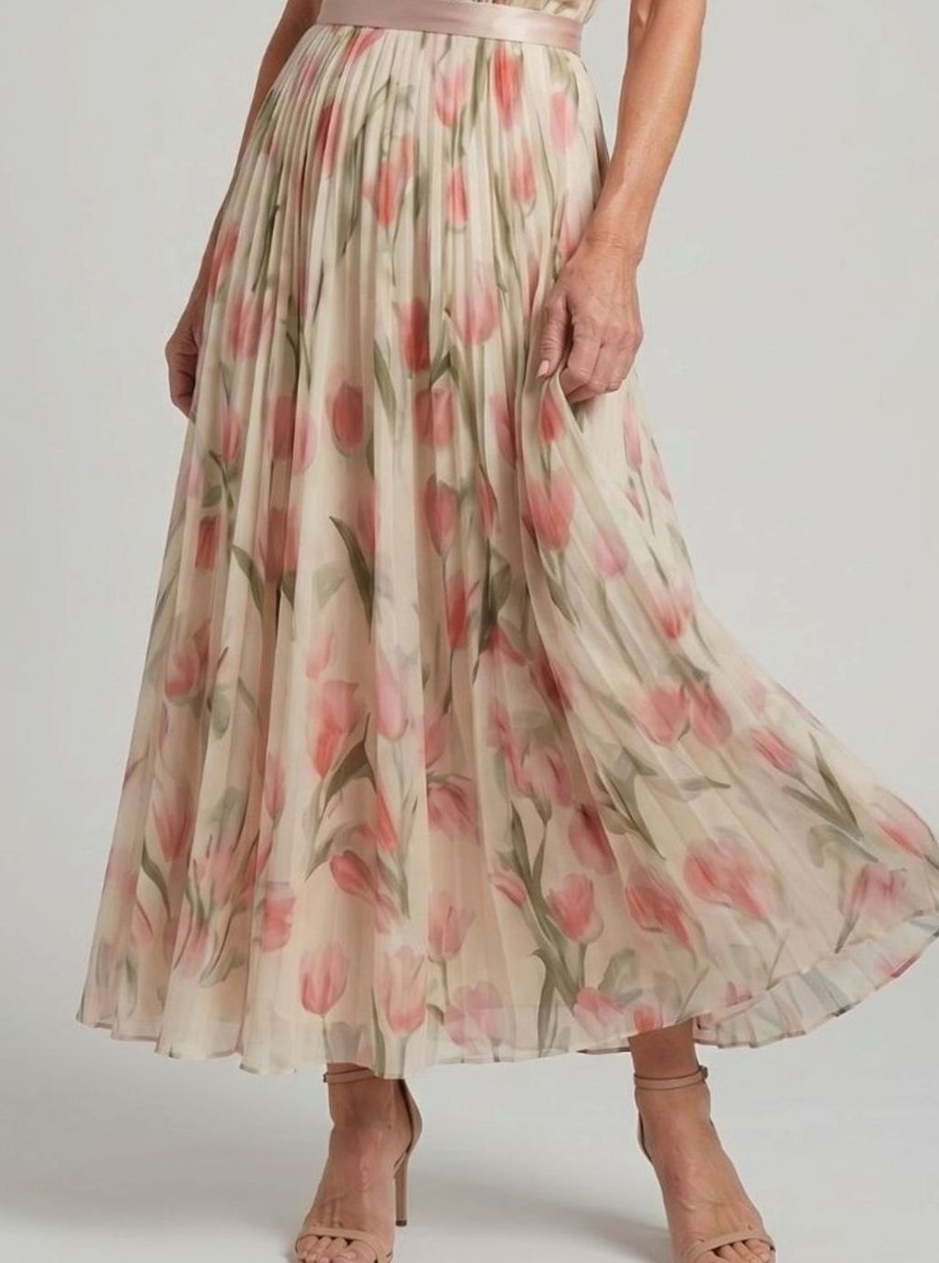 Women's Floral Halter Neck Pleated Chiffon Midi Dress