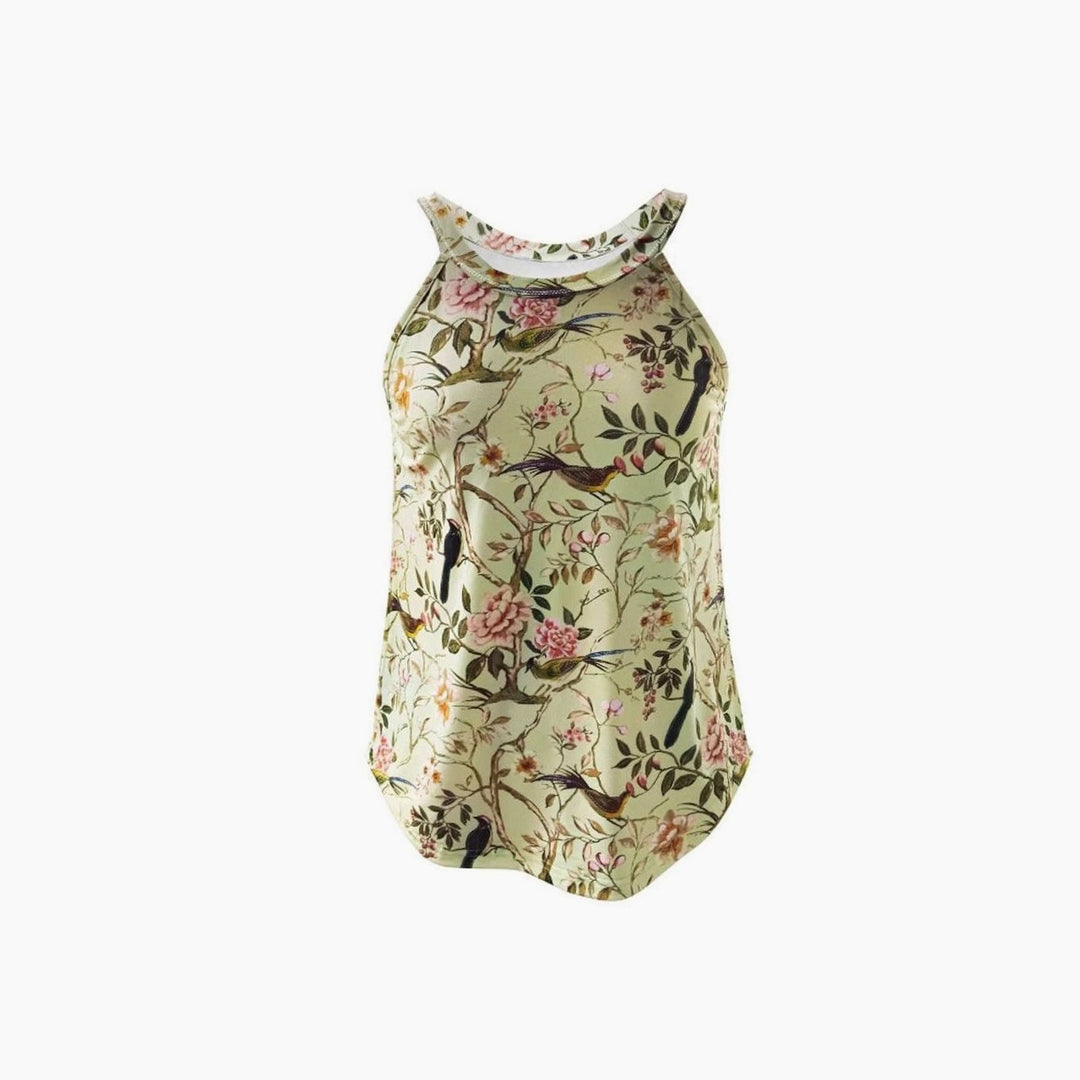 Women's Floral Halter-Neck Sleeveless Top Cotton Blend
