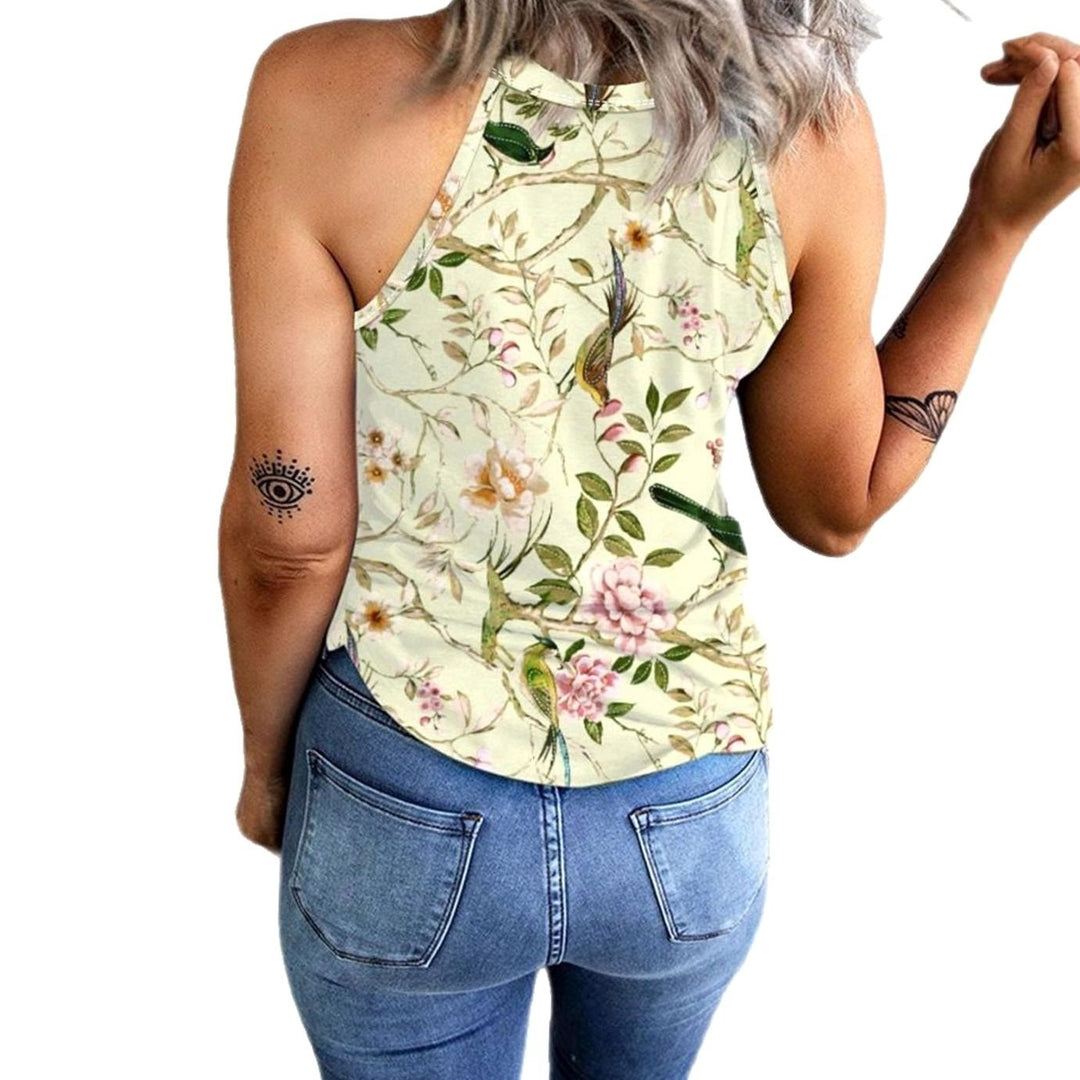 Women's Floral Halter-Neck Sleeveless Top Cotton Blend