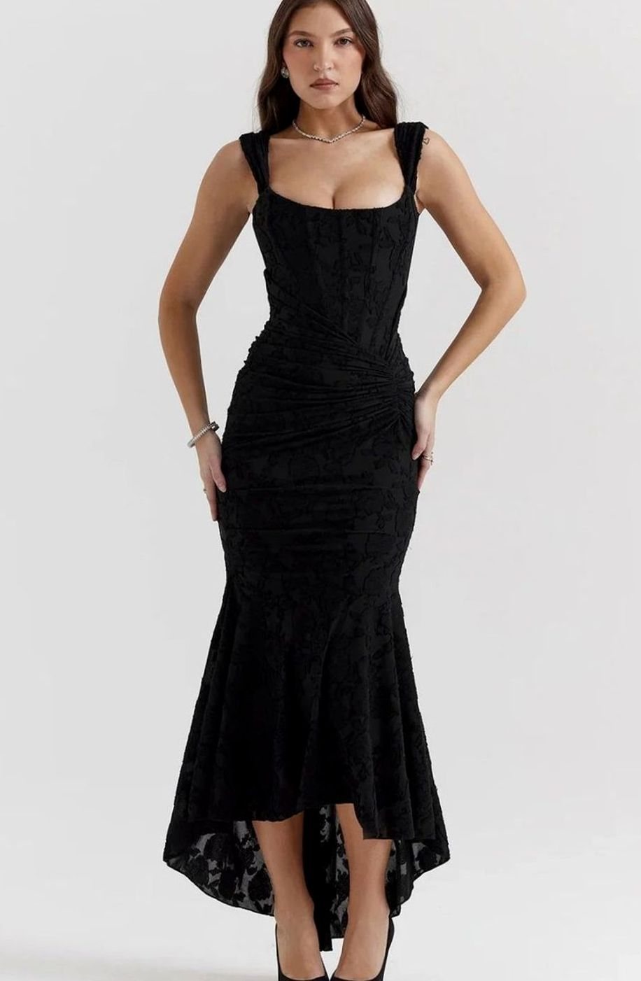 Women's Floral Jacquard Corset Mermaid Midi Party Dress