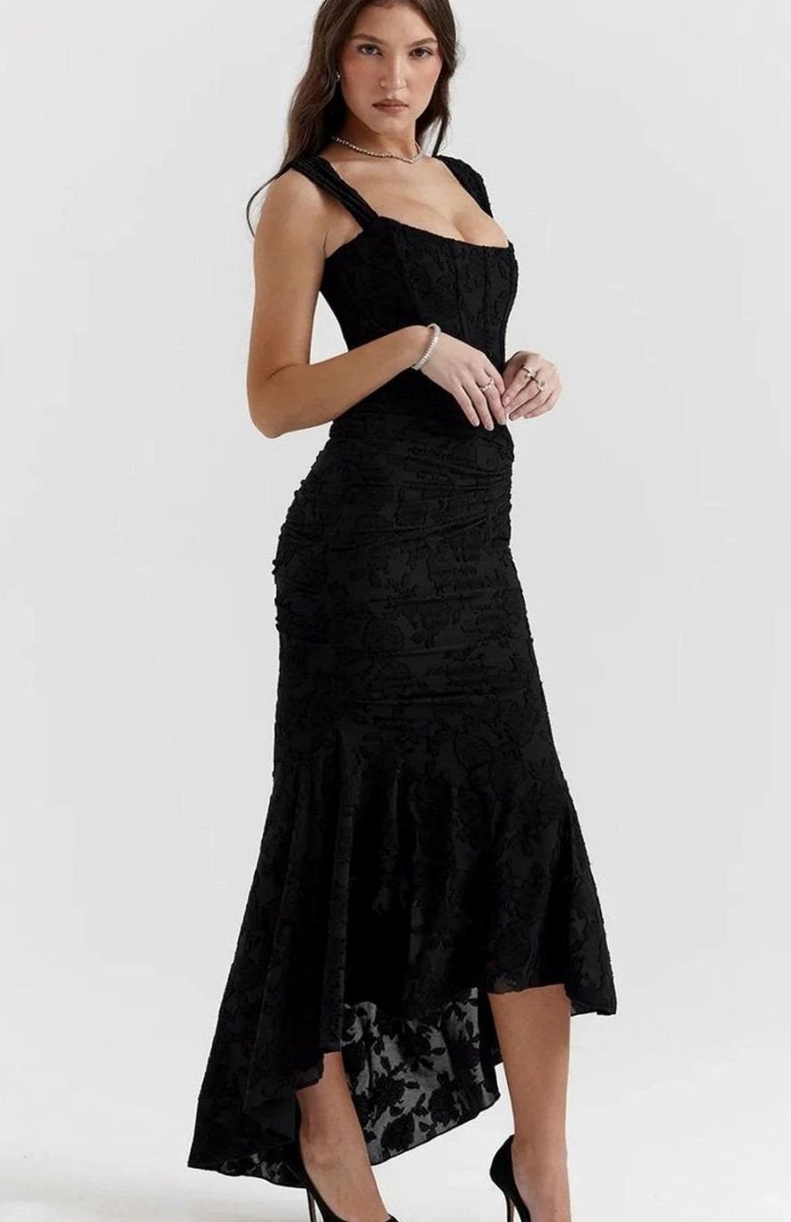 Women's Floral Jacquard Corset Mermaid Midi Party Dress