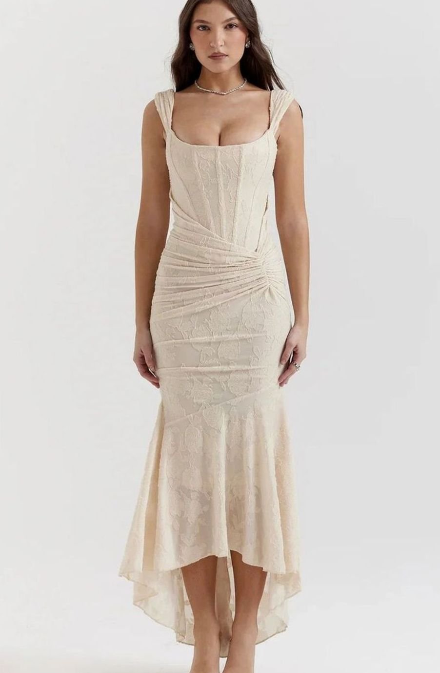 Women's Floral Jacquard Corset Mermaid Midi Party Dress