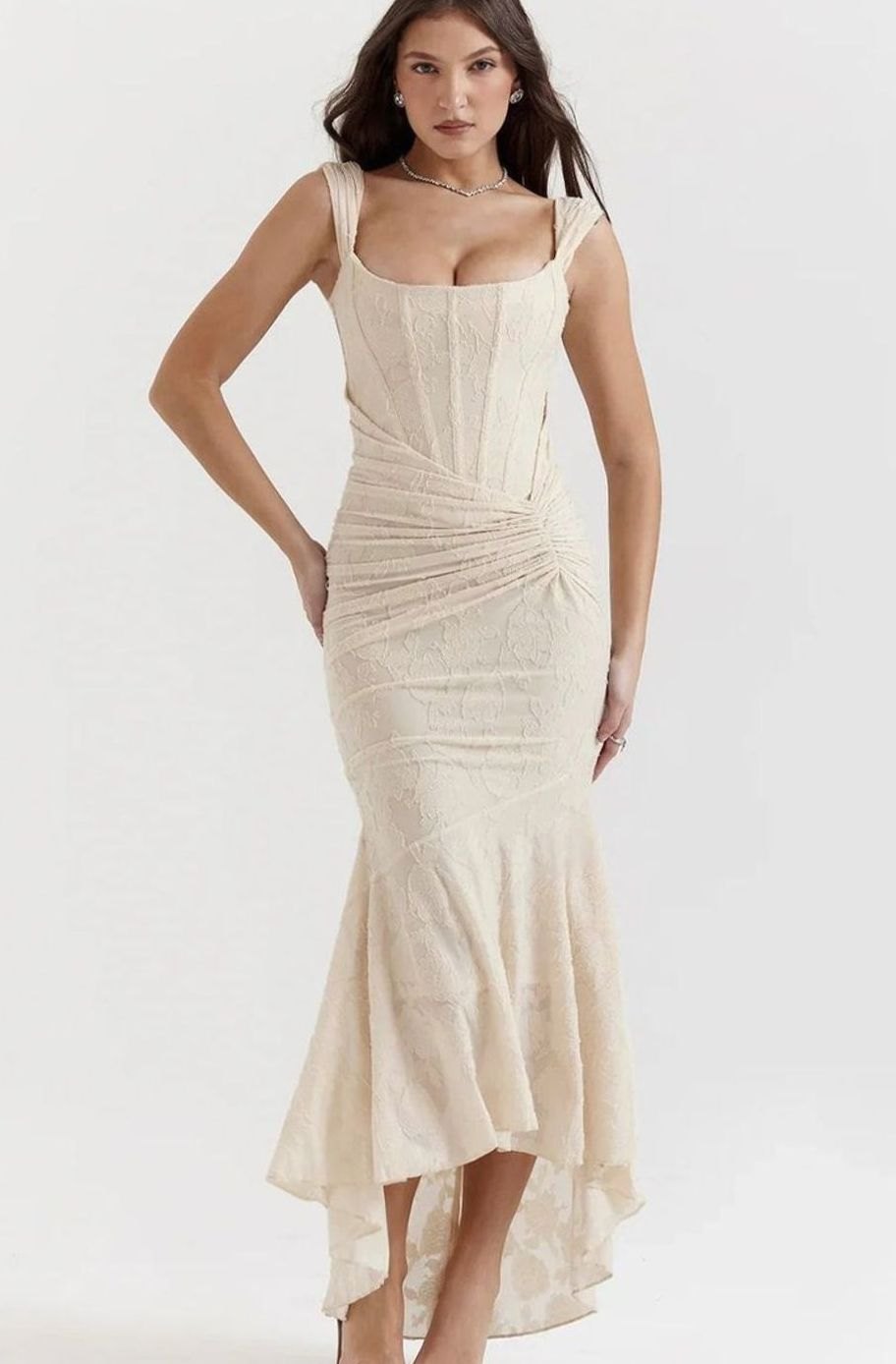 Women's Floral Jacquard Corset Mermaid Midi Party Dress