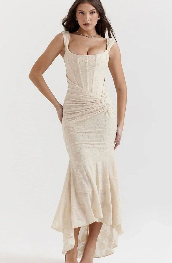 Women's Floral Jacquard Corset Mermaid Midi Party Dress