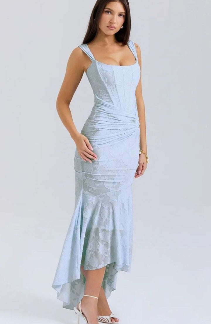 Women's Floral Jacquard Corset Mermaid Midi Party Dress