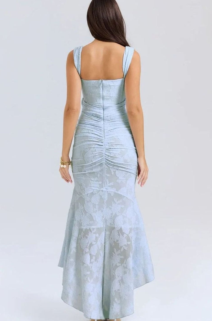 Women's Floral Jacquard Corset Mermaid Midi Party Dress, Baby Blue