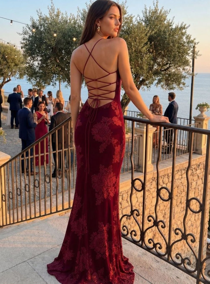 Women's Floral Lace Corset Sweetheart Spaghetti Strap Maxi Dress