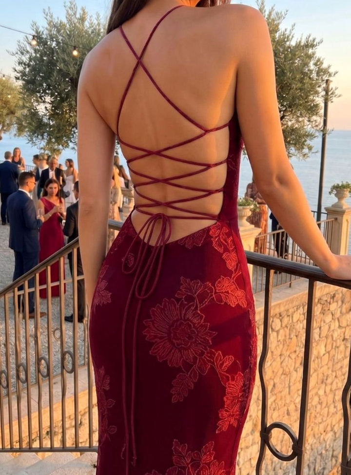 Women's Floral Lace Corset Sweetheart Spaghetti Strap Maxi Dress