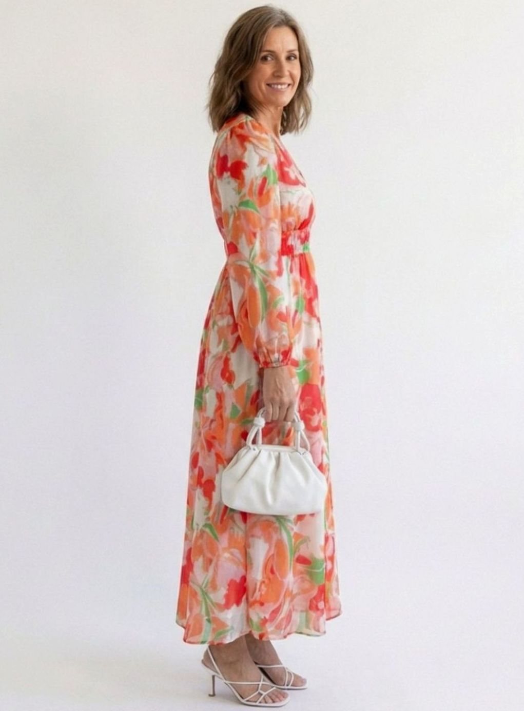 Women's Floral Long Sleeve Chiffon Tiered Maxi Dress