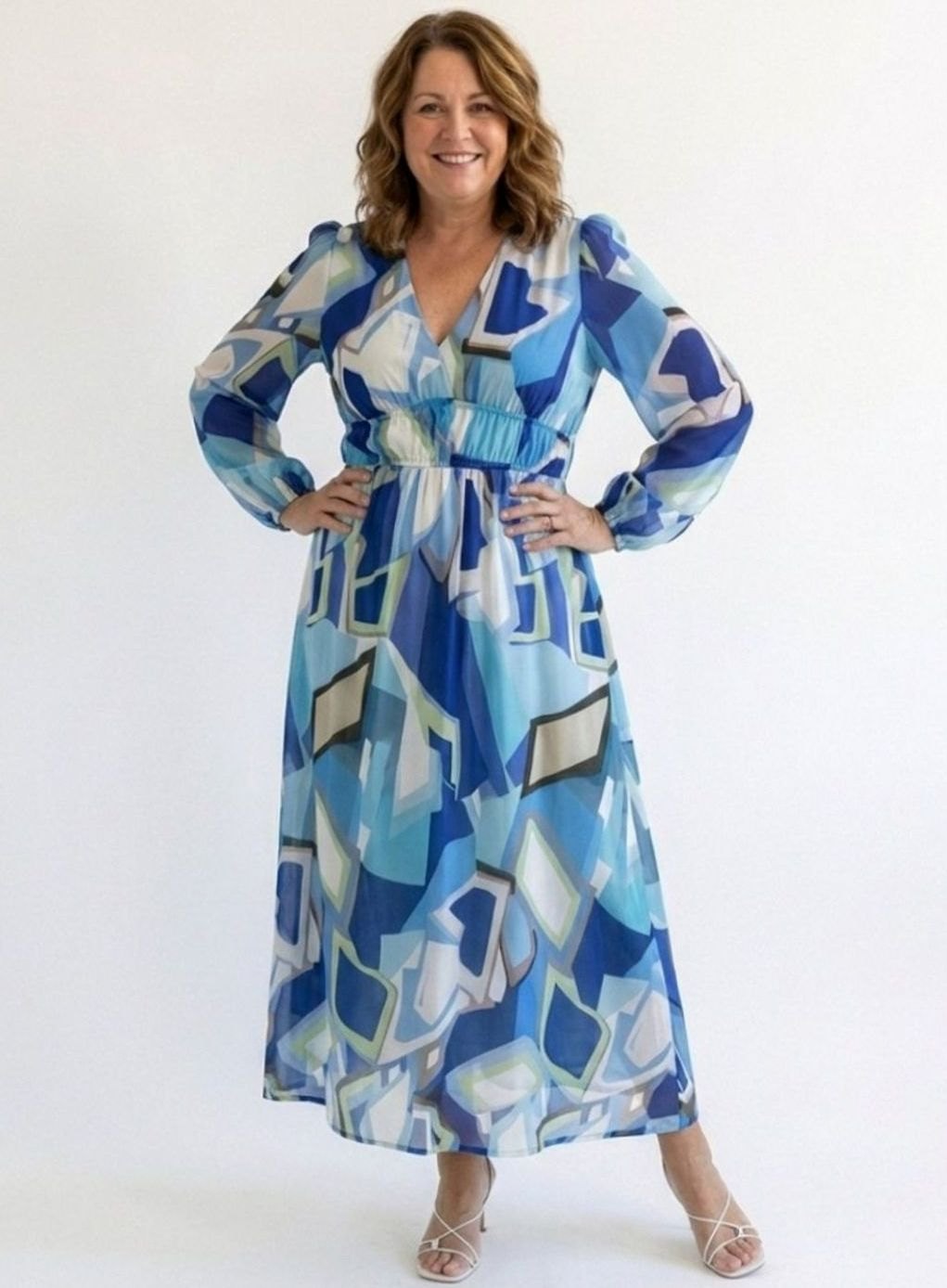 Women's Floral Long Sleeve Chiffon Tiered Maxi Dress