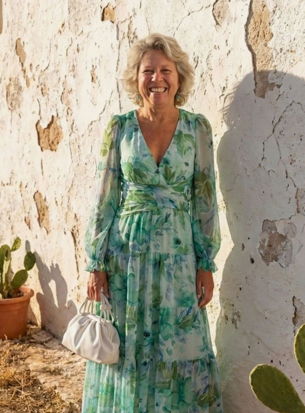 Women's Floral Long Sleeve Chiffon Tiered Maxi Dress