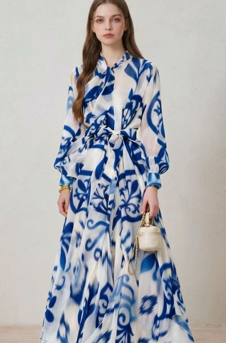 Women's Floral Maxi Dress Long Sleeve Belted Wedding Guest, Pink