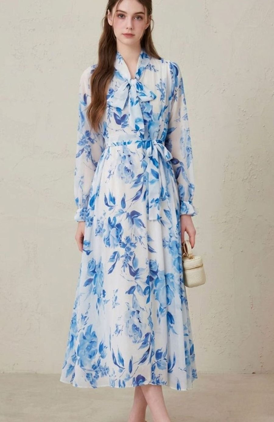 Women's Floral Maxi Dress Long Sleeve Belted Wedding Guest, Pink