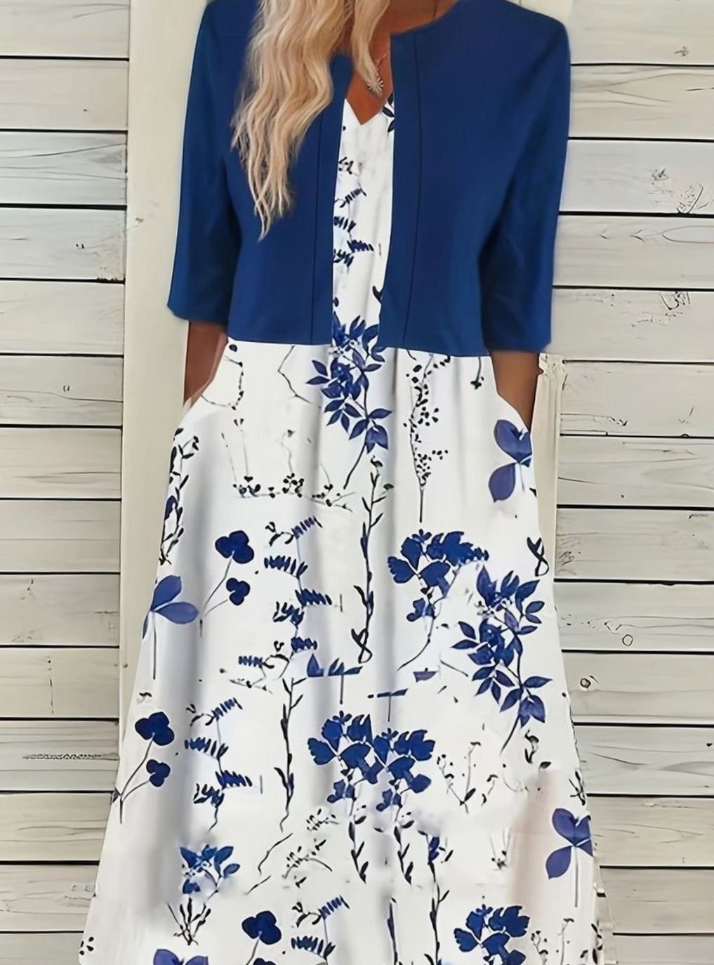 Women's Floral Midi Dress Cropped Cardigan Two-Piece Set
