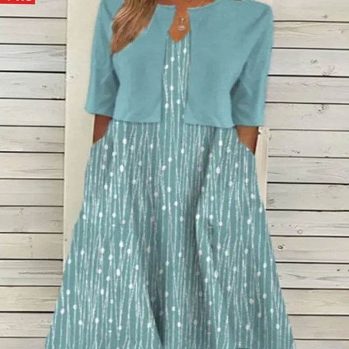 Women's Floral Midi Dress Cropped Cardigan Two-Piece Set