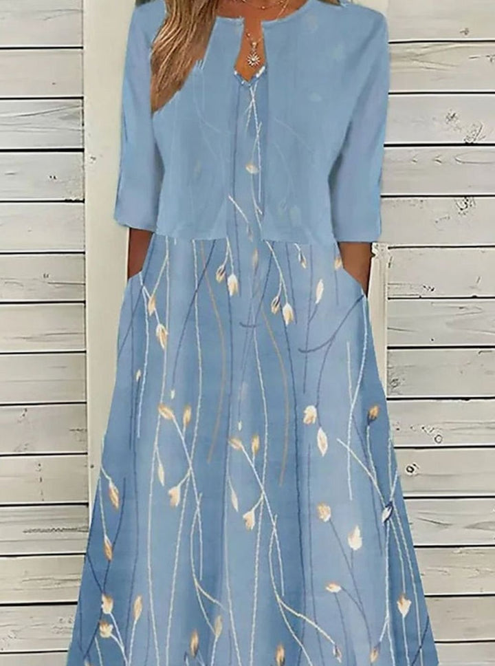Women's Floral Midi Dress Cropped Cardigan Two-Piece Set, Sky Blue