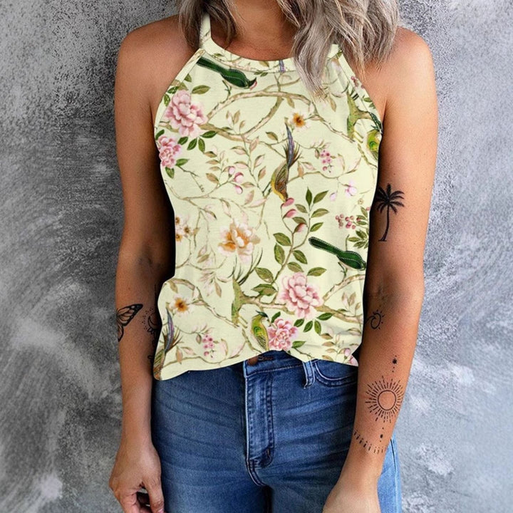 Women's Floral Print Halter-Neck Sleeveless Top