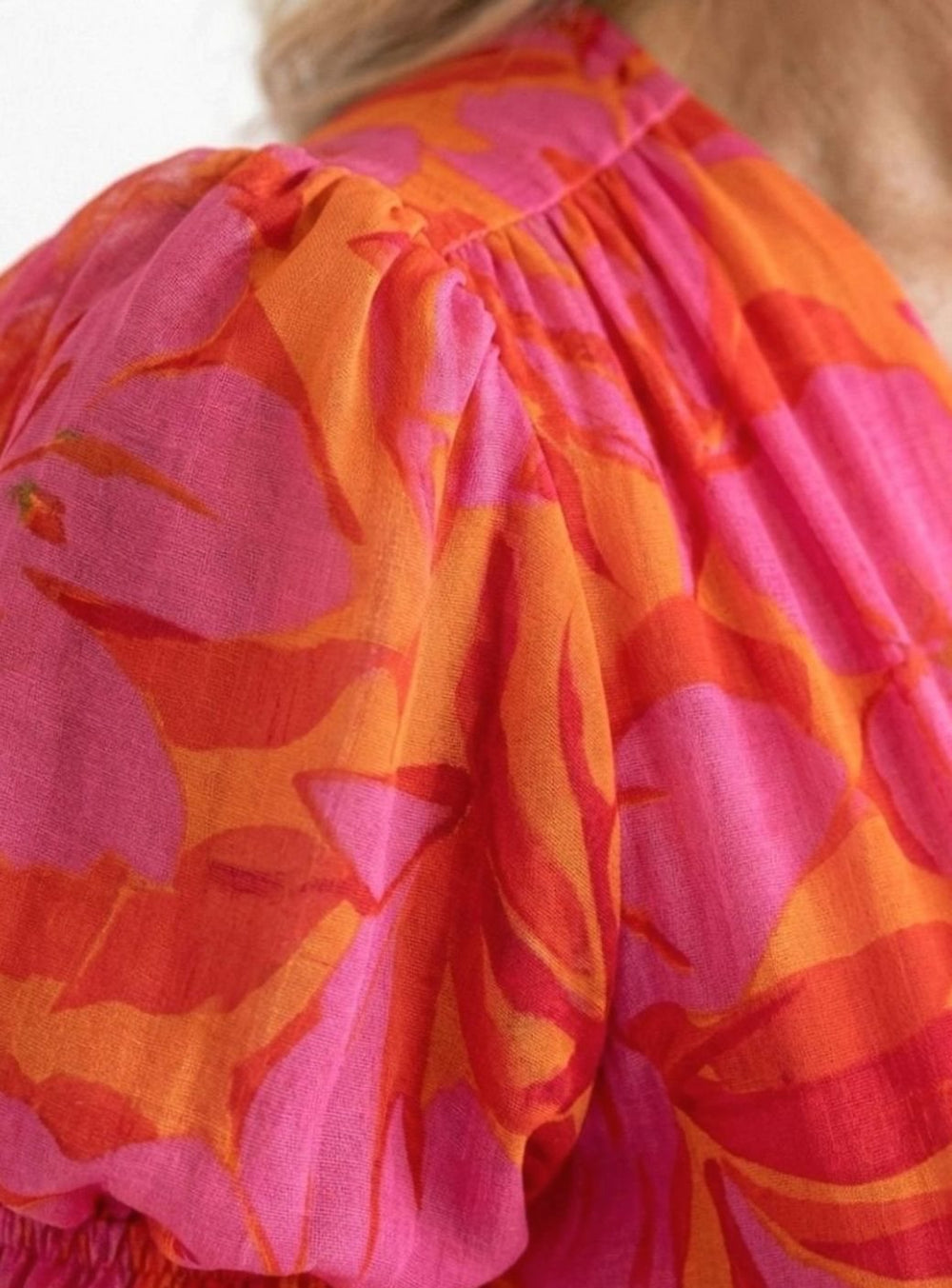 Women's Floral Puff Sleeve V-Neck Midi Dress