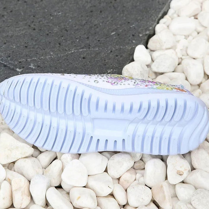Women's Floral Rhinestone Slip-On Knit Platform Trainers