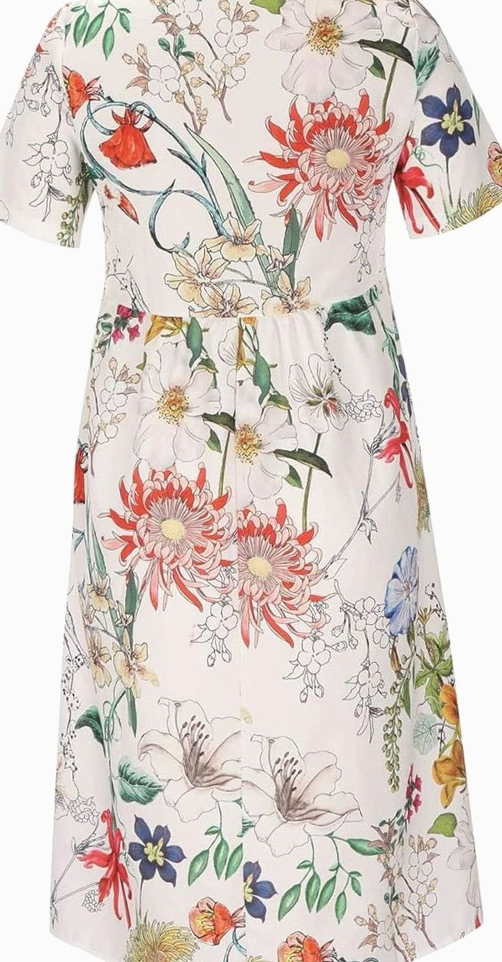 Women's Floral Short-Sleeve Midi Dress Pockets